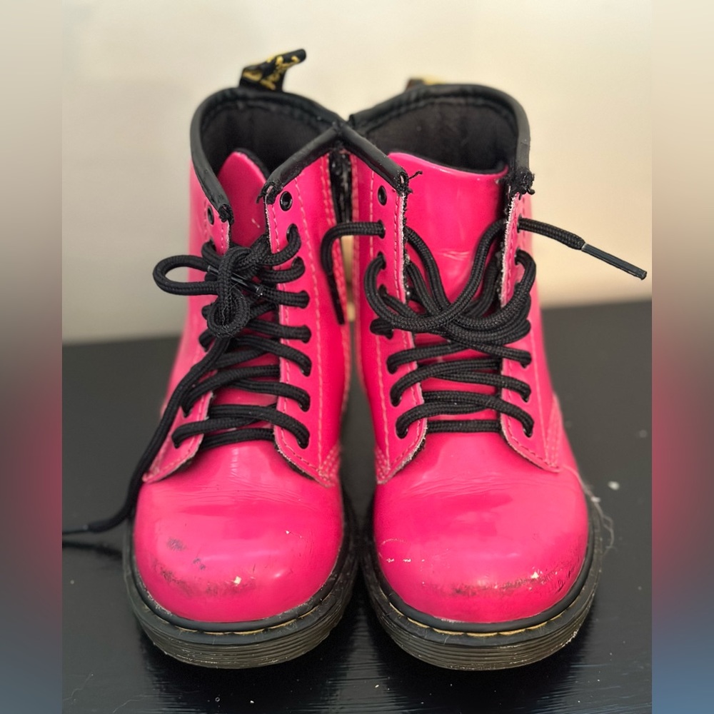 Hot pink patent Doc Martens toddler Boots